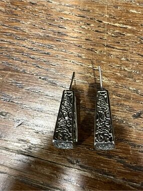 Filigree Drop Earrings in Antique Silver Tone
